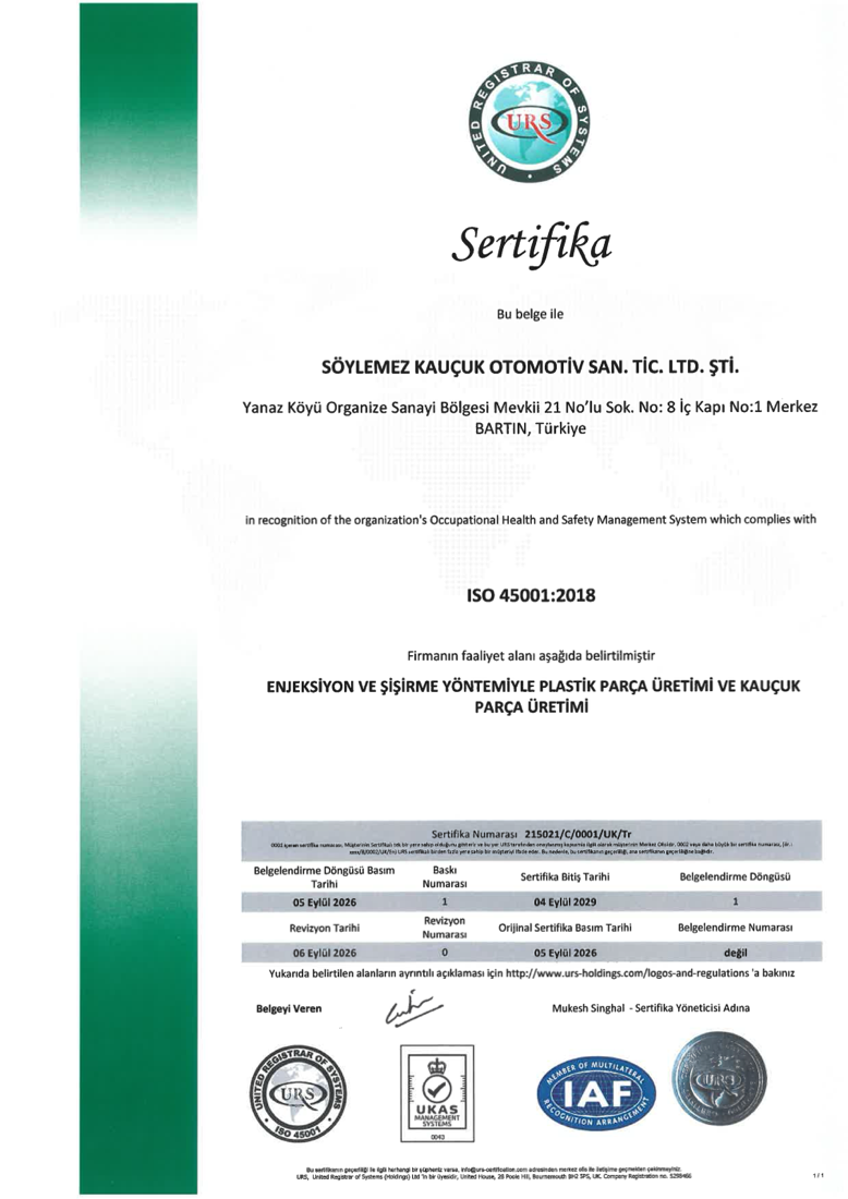 Bartın ISO 45001:2018 belgesi